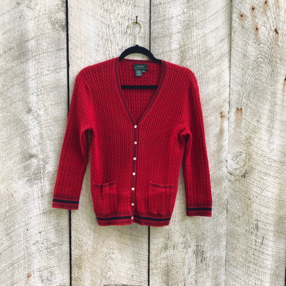 Lauren Ralph Lauren | red knit button cardigan